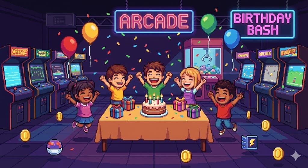 A birthday party in progress at Hardwired Arcade
